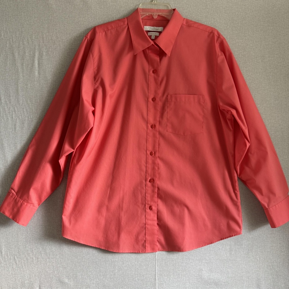 Foxcroft Shirt Womens Large Red Button Down Long Sleeve Wrinkle Resistant Pocket